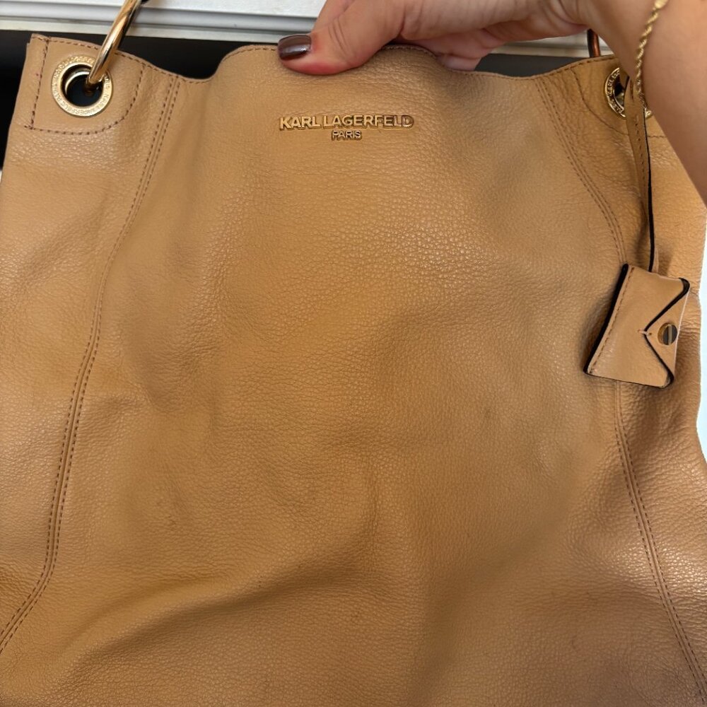 Karl Lagerfeld Beige Leather Shoulder Bag - Picture 2 of 7